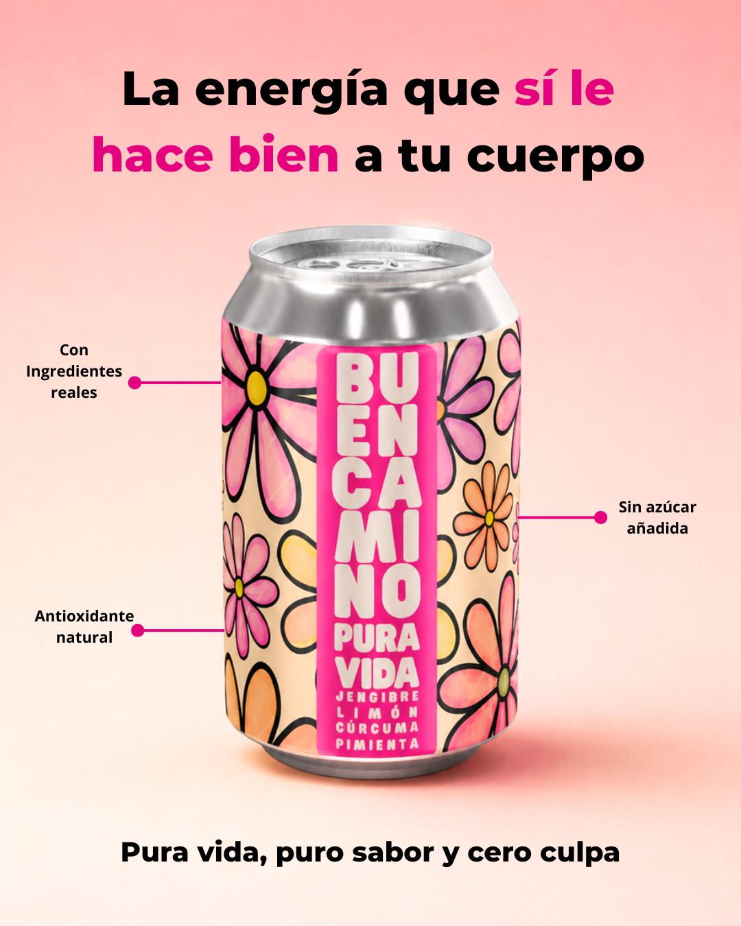 Pura Vida: Jengibre, Limón, Cúrcuma y Pimienta Sin Azúcar