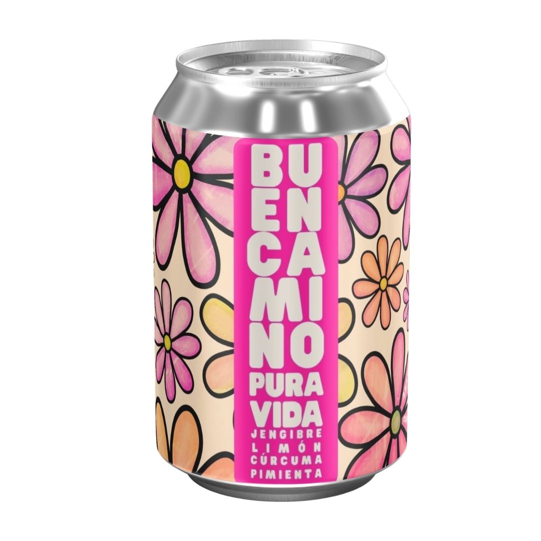 Pura Vida: Jengibre, Limón, Cúrcuma, Pimienta. Sin Azúcar| 6 Pack Latas 355cc
